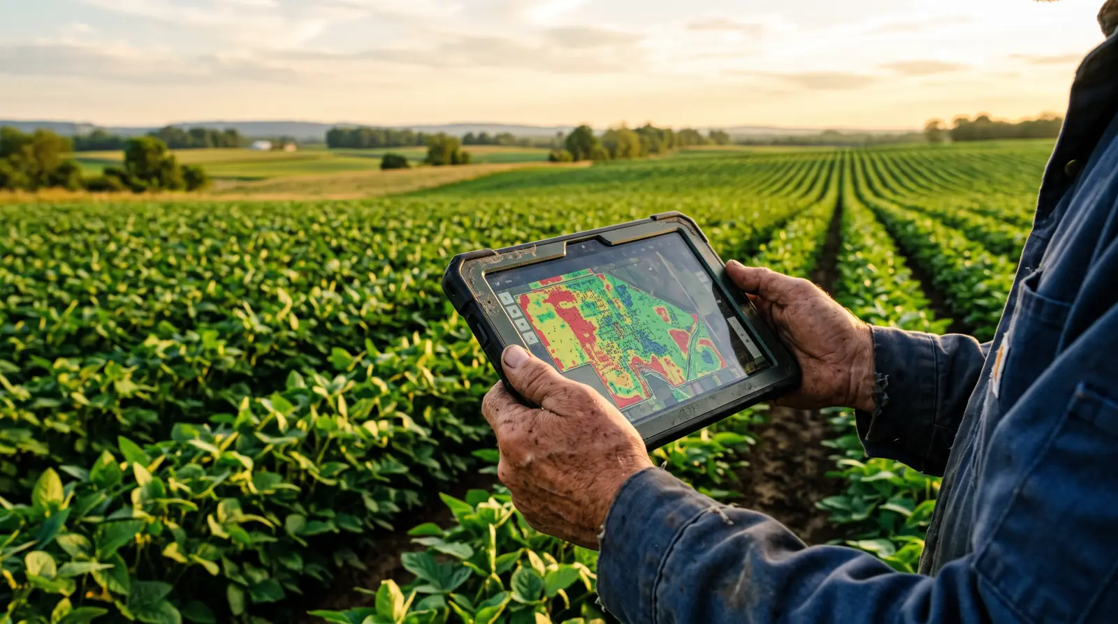 Drone hovering above a green cornfield capturing crop imagery for analysis