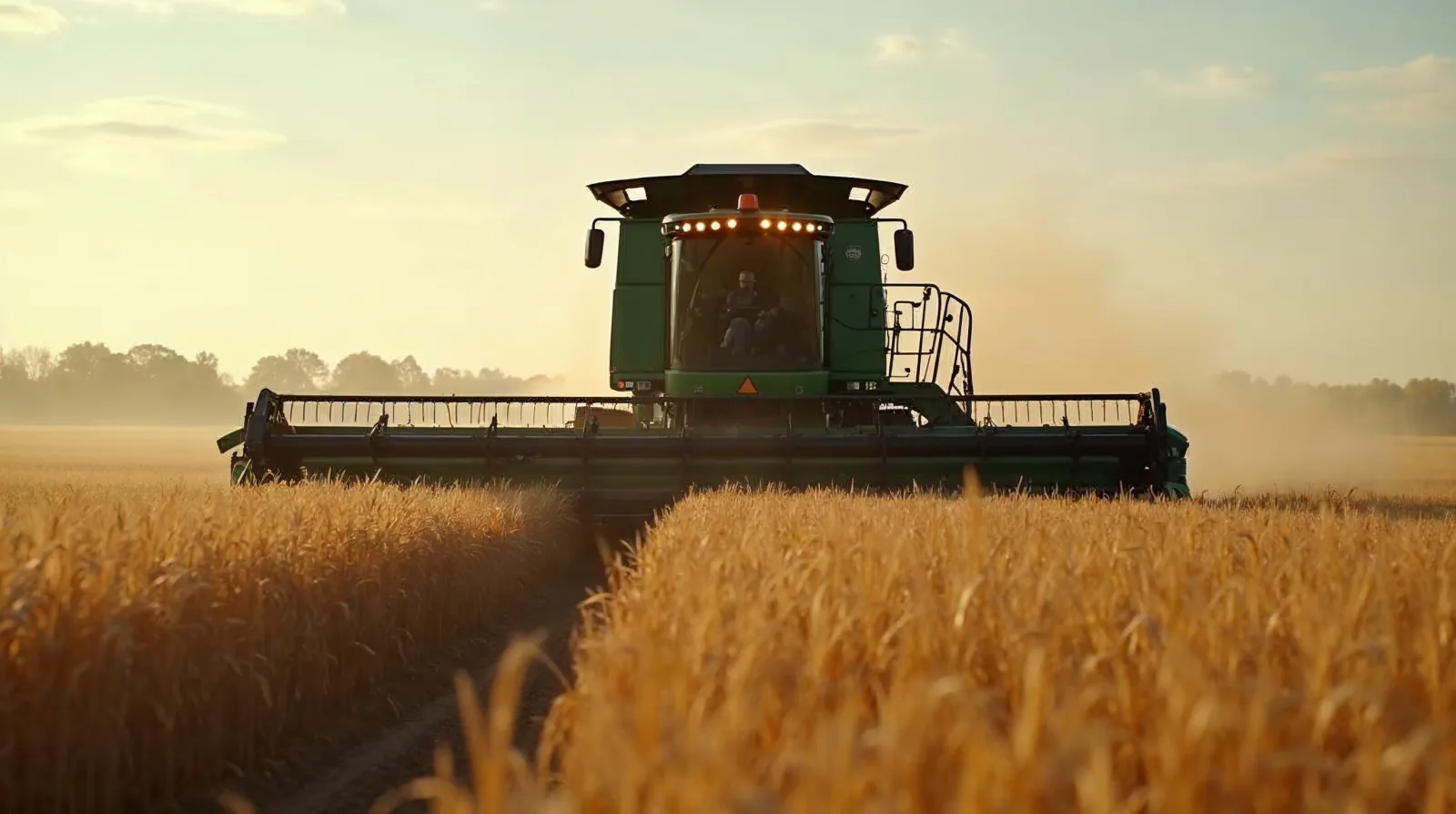 A combine harvesting wheat with a near-infrared grain quality sensor on the elevator