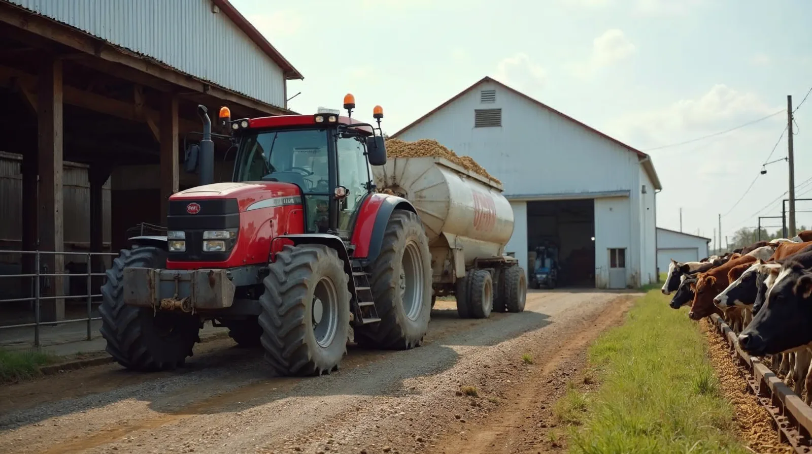 Cattle feeding at a barn bunk with fresh total mixed ration