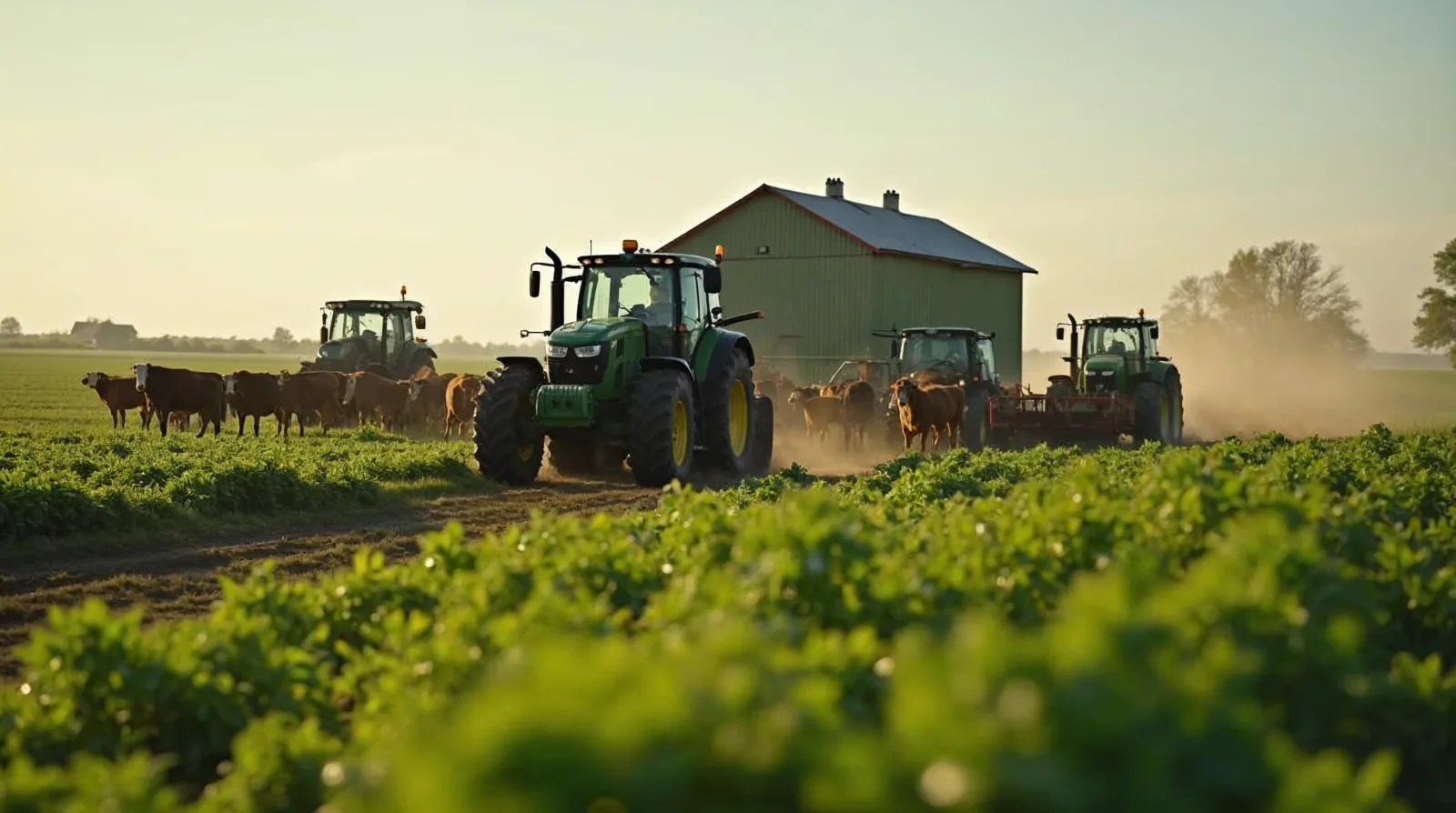 A packing tractor rolling over a corn silage bunker to squeeze out air