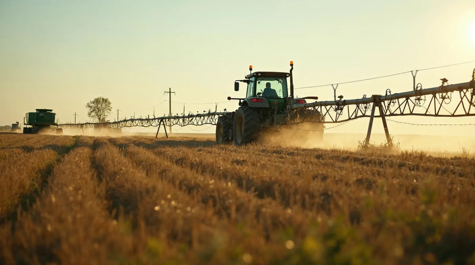 A center pivot irrigating a field with visible soil variability across the span
