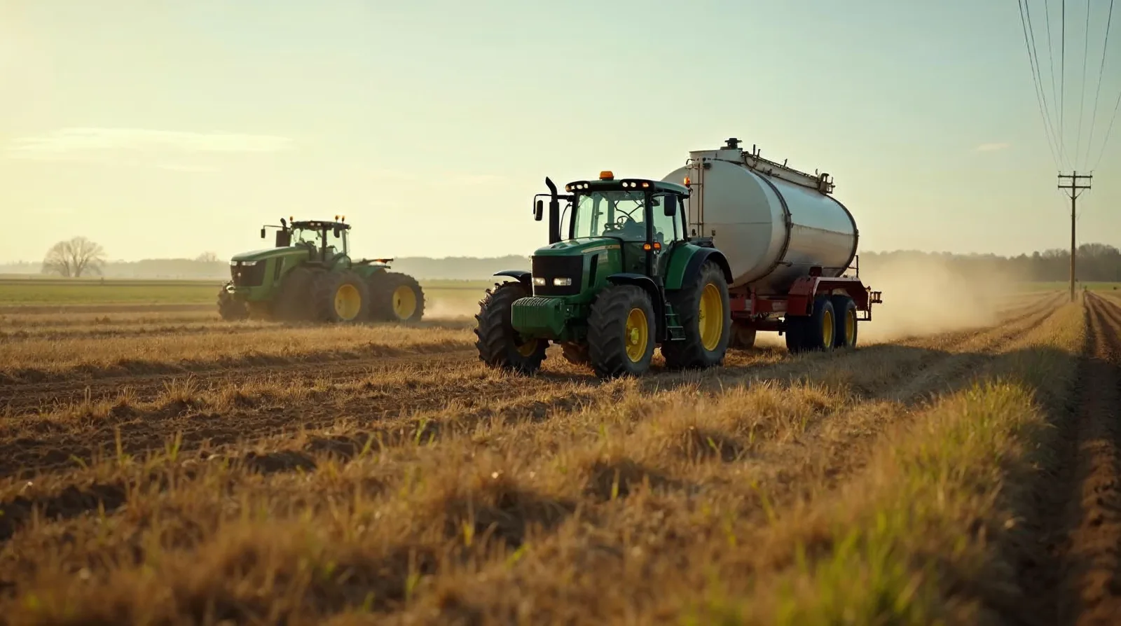 Wireless ultrasonic sensor mounted atop a farm diesel tank beside a stock tank in pasture