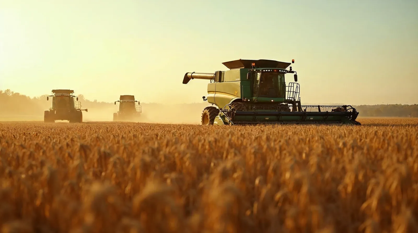 Combine unloading corn into a grain cart during harvest with a yield monitor display in the cab